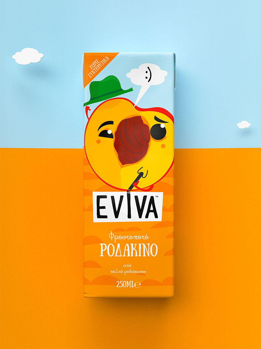 Eviva kids兒童果汁飲料包裝設計插畫設計，可愛水果卡通一起狂歡