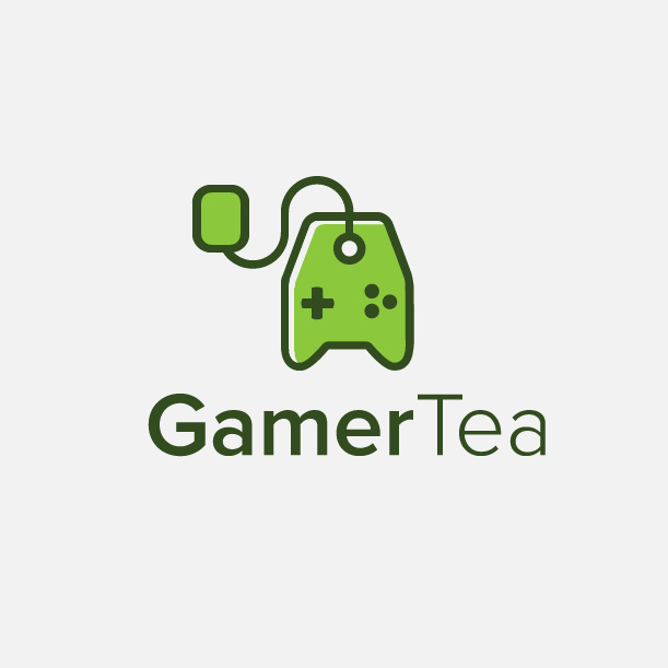可愛的美味logo設計-綠色視頻游戲控制器形狀像袋泡茶logo設計，