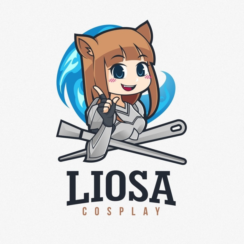 卡哇伊卡通風格標志設計-給和平標志與文本“liosa cosplay”的獅子女孩的動漫形象