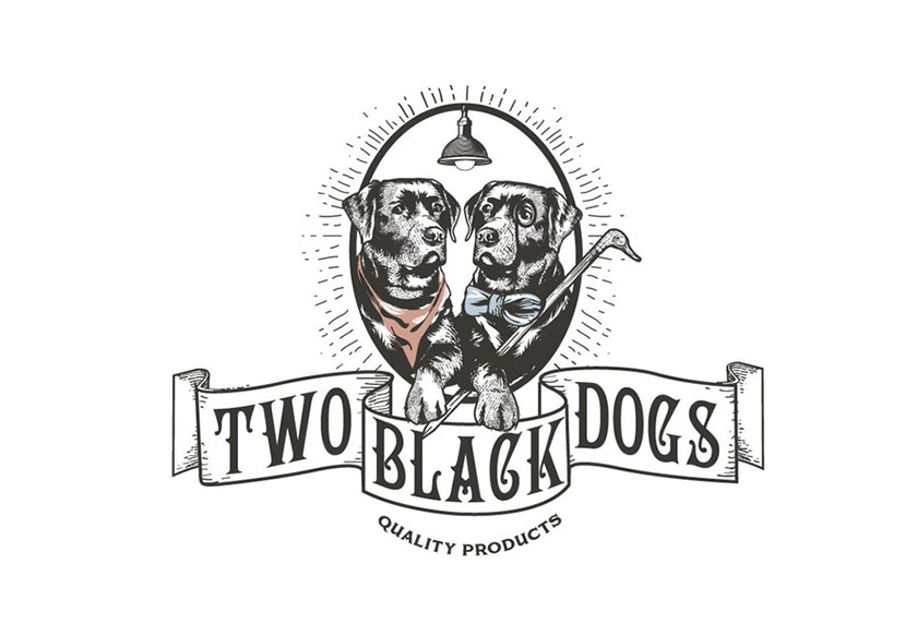 復古風格的徽標描繪了兩個黑色拉布拉多犬