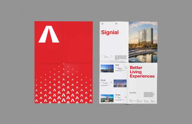 ANGIA房地產投資公司logo/VI設計，源自建筑的向上運動風格