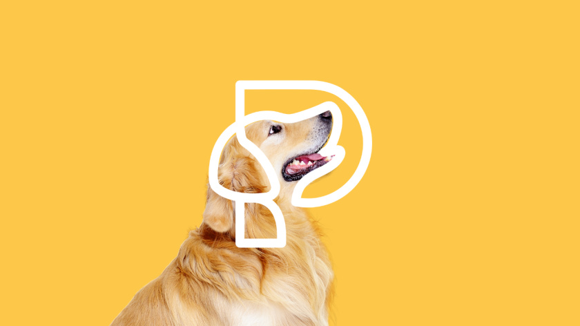 Dom Pet Store 寵物食品專賣店品牌logo設計vi設計，首字母+狗頭線條logo