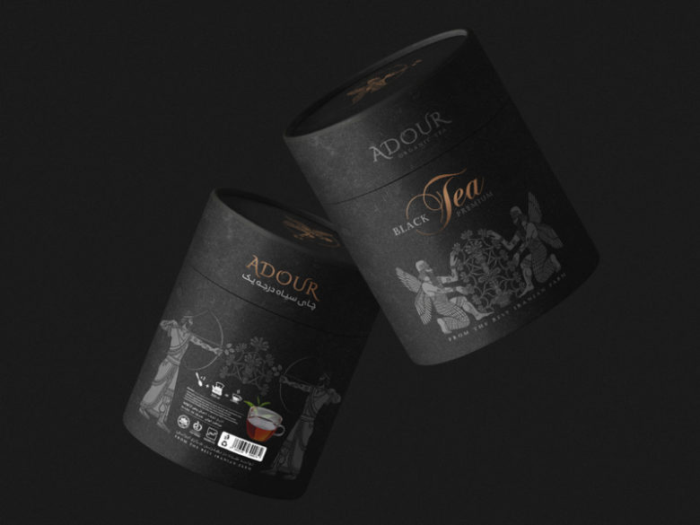 黑色風(fēng)格Adour伊朗紅茶包裝設(shè)計(jì)，波斯第一帝國士兵插畫設(shè)計(jì)