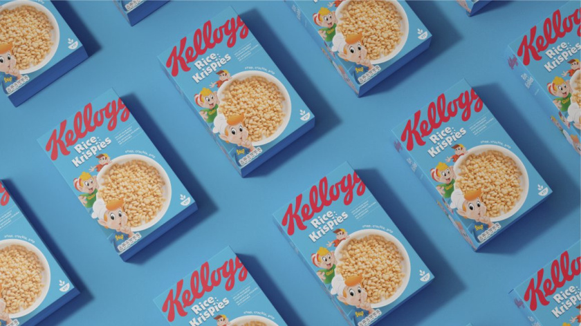 凱洛格早餐桌主食品牌包裝設計，簡約風格突出品牌logo與自然谷物