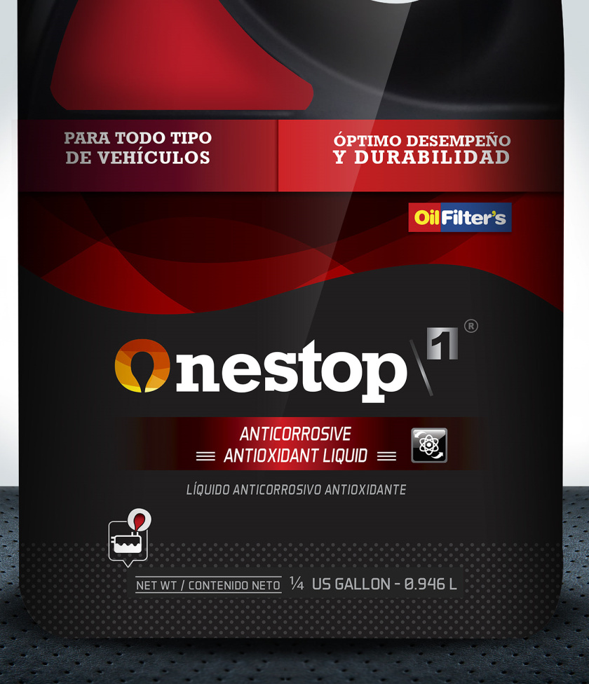 OneStop 汽車潤滑油包裝設計，動態漸變色塊風格