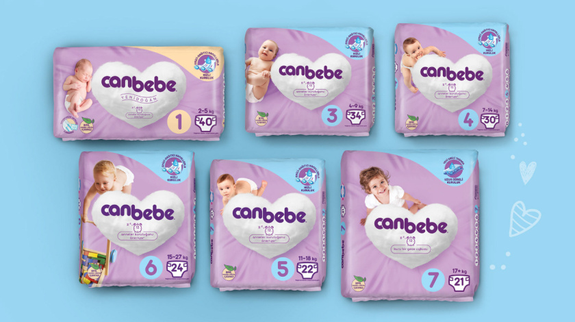 Canbebe 坎貝嬰兒尿布包裝設(shè)計(jì)，一團(tuán)心形的棉花圖案+嬰兒照片