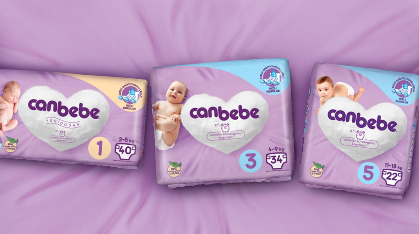 Canbebe 坎貝嬰兒尿布包裝設(shè)計(jì)，一團(tuán)心形的棉花圖案+嬰兒照片
