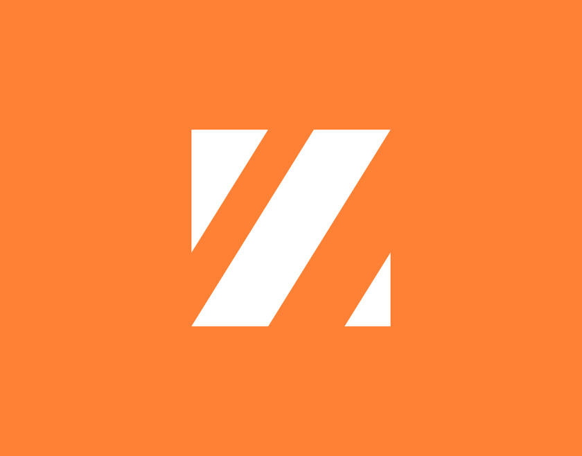 Zethla 建筑公司logo設計vi設計，正方形被斜切出字母Z+藍橙工業配色