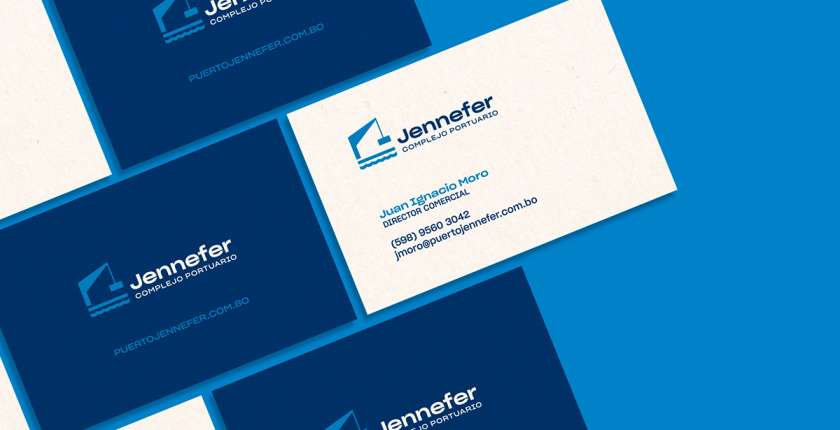 Jennefer國際港口品牌vi形象設計logo設計，大型起吊機元素與沉穩活力藍色配色-名片設計