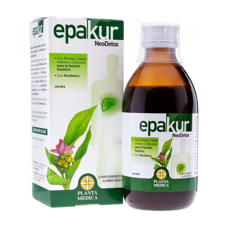 Epakur 肝功能清潔糖漿藥品包裝設計，手繪水彩草本植物插畫與人體風格
