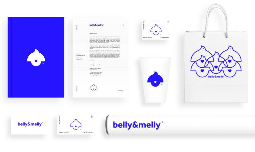 belly&melly 母嬰用品品牌logo設(shè)計(jì)vi設(shè)計(jì)，小鳥+燈泡+心形