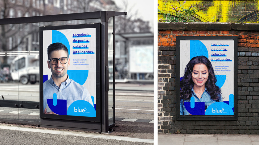 Blue 5 Solutions 科技公司企業(yè)品牌形象vi設計,,幾何同色系藍色色塊輔助圖形