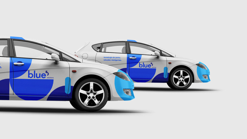 Blue 5 Solutions 科技公司企業(yè)品牌形象vi設計,,幾何同色系藍色色塊輔助圖形