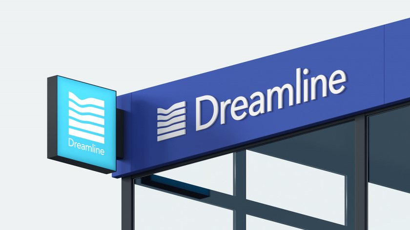 Dreamline 睡眠產品床墊寢具品牌logo設計vi設計，床墊多層結構承受人體壓力的圖形