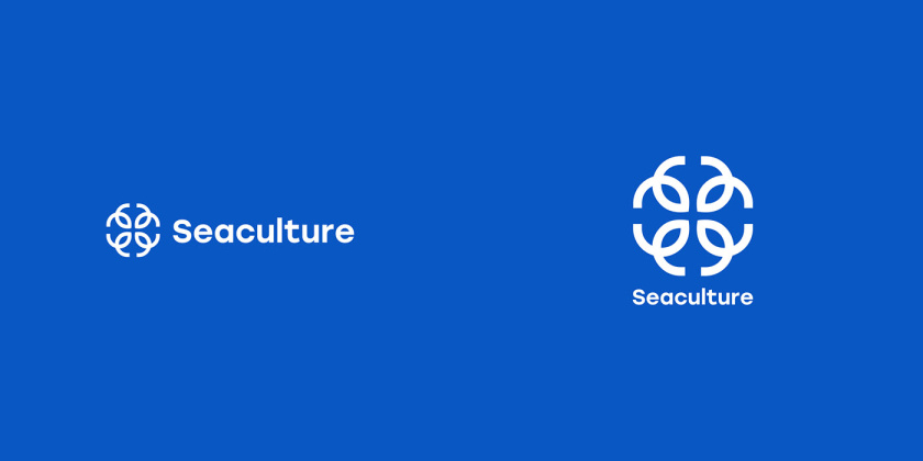 Seaculture 海水養殖海鮮品牌logo與vi識別設計，四個線條魚組合