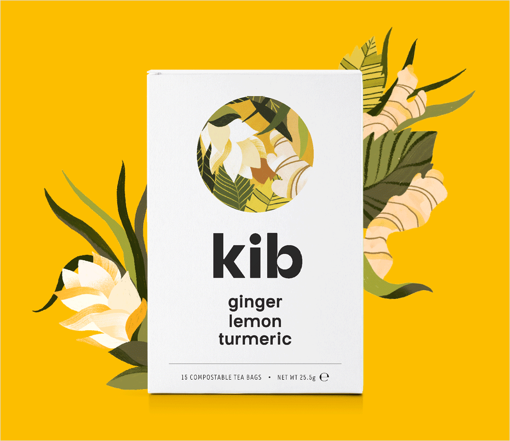 Kib天然保健花草茶茶葉包裝設計插畫設計，自然簡潔的圓形風格
