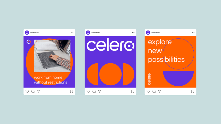 Celero 互聯網紫色和橙色電信品牌設計-logo設計vi形象設計