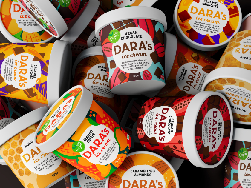 Dara全天然手工冰淇淋包裝設計“鮮艷飽滿的插畫”