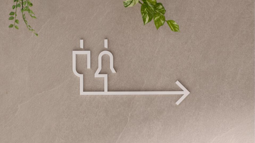 The Table 電信品牌vi視覺識別設計空間設計及導視，與桌子結(jié)合的長長的T型水平線元素