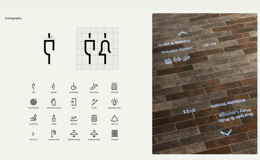 The Table 電信品牌vi視覺識別設計空間設計及導視，與桌子結(jié)合的長長的T型水平線元素