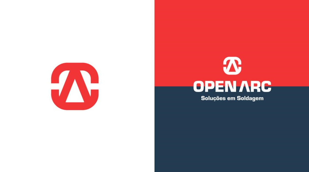 Open Arc 焊接解決方案公司企業視覺形象識別設計，字母O+A電弧打開圖形