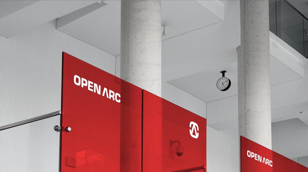 Open Arc 焊接解決方案公司企業視覺形象識別設計，字母O+A電弧打開圖形