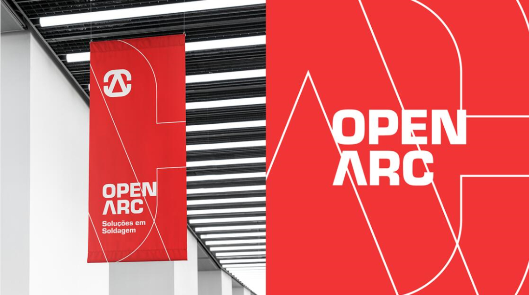 Open Arc 焊接解決方案公司企業視覺形象識別設計，字母O+A電弧打開圖形