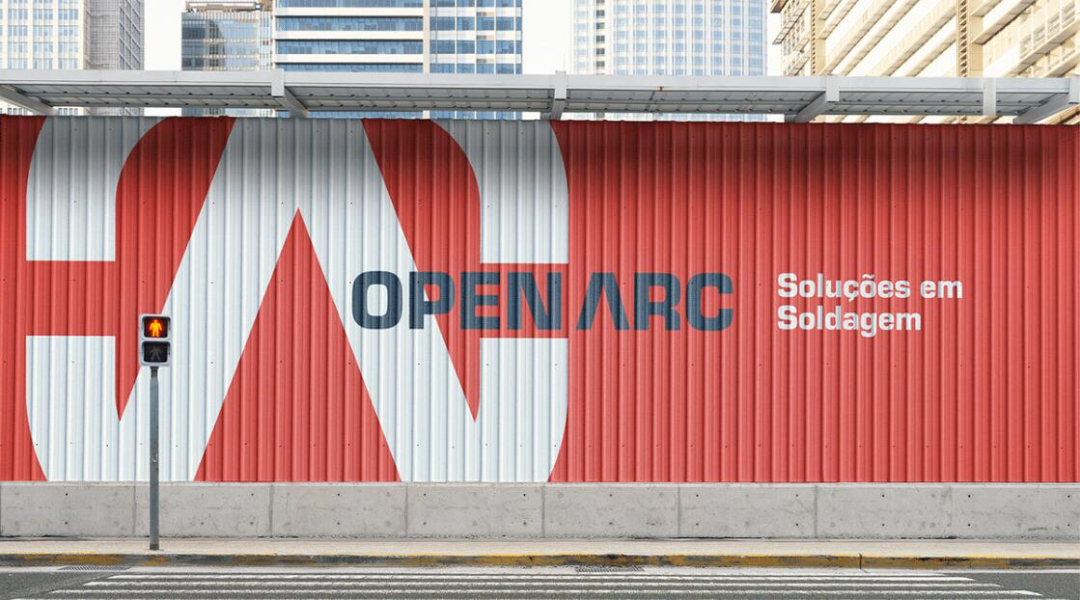 Open Arc 焊接解決方案公司企業視覺形象識別設計，字母O+A電弧打開圖形