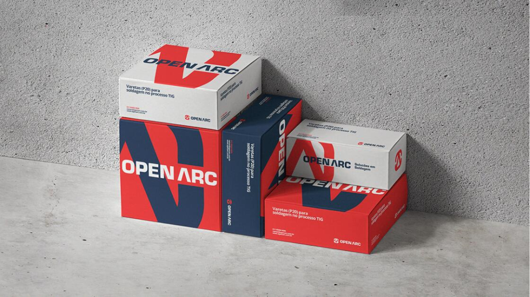 Open Arc 焊接解決方案公司企業視覺形象識別設計，字母O+A電弧打開圖形