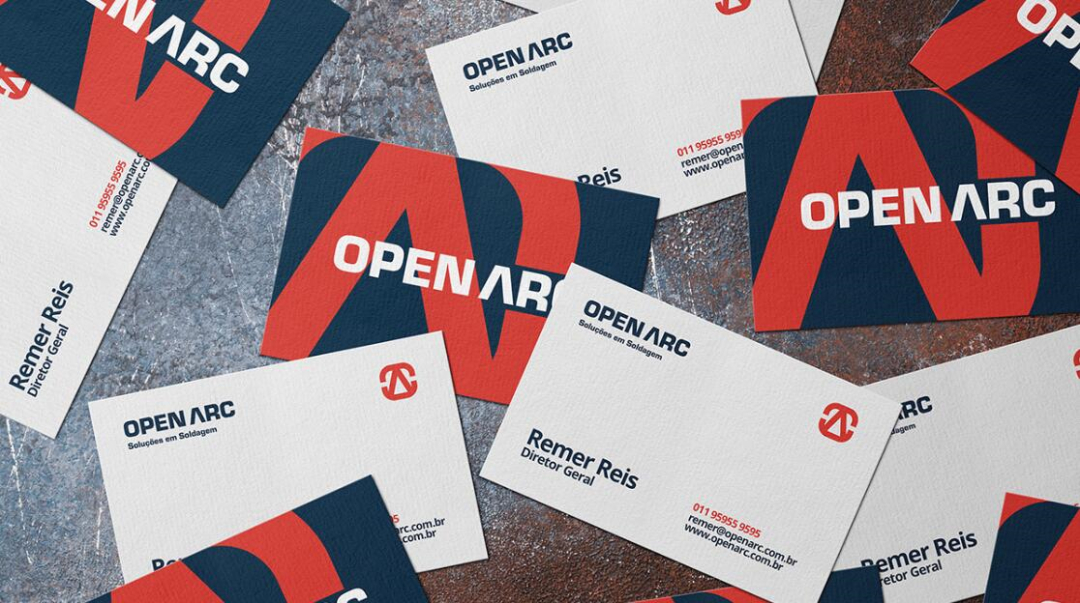 Open Arc 焊接解決方案公司企業視覺形象識別設計，字母O+A電弧打開圖形