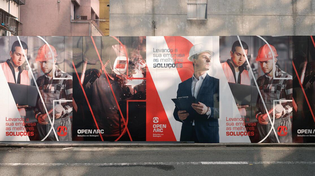 Open Arc 焊接解決方案公司企業視覺形象識別設計，字母O+A電弧打開圖形
