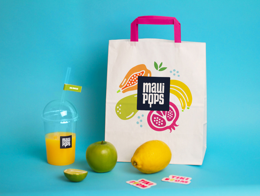 Maui Pops 冰淇淋店品牌logo設計店鋪室內設計，活潑的夏威夷風格