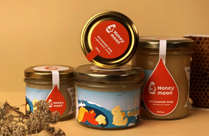 Honey moon 蜂蜜品牌正負(fù)形擁抱熊logo設(shè)計(jì)與熊故事插畫(huà)包裝設(shè)計(jì)