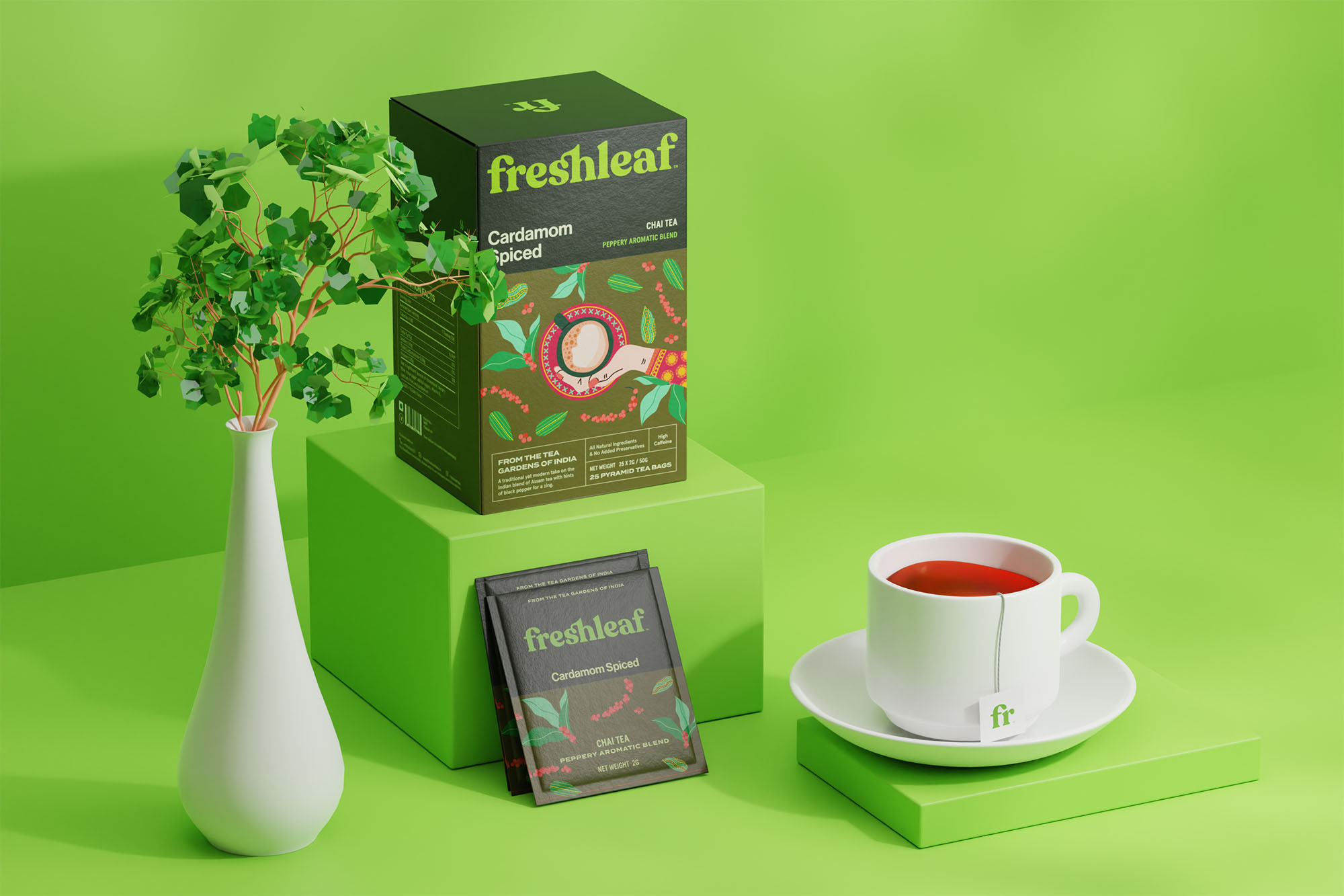 Freshleaf袋泡茶葉包裝設計,現代時尚矢量插畫風格 Freshleaf袋泡茶葉包裝設計,現代時尚矢量插畫風格