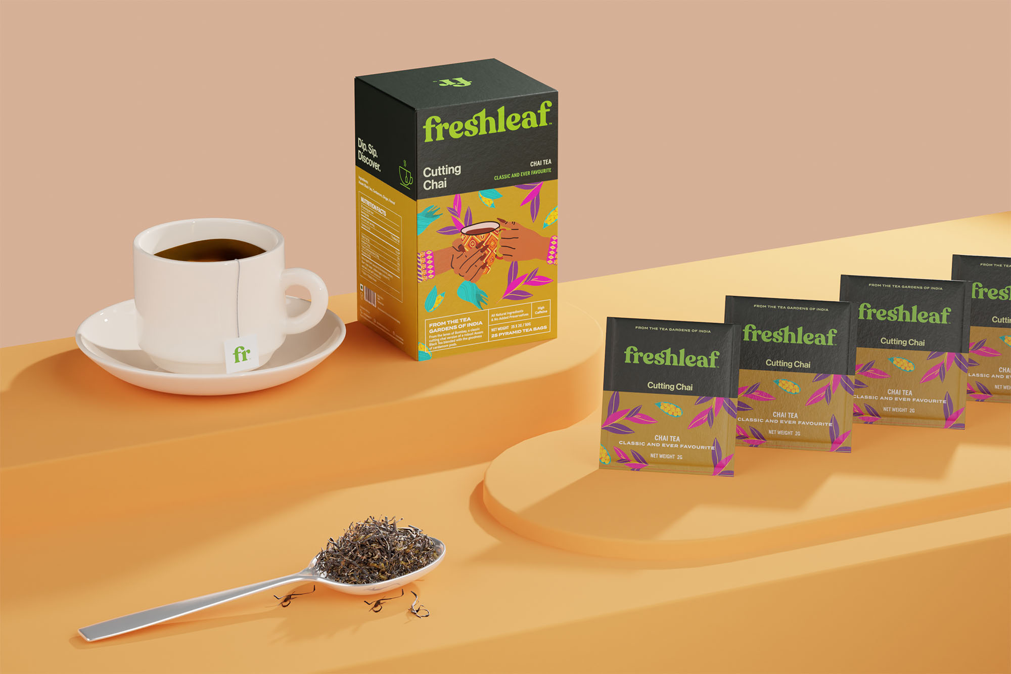 Freshleaf袋泡茶葉包裝設計,現代時尚矢量插畫風格 Freshleaf袋泡茶葉包裝設計,現代時尚矢量插畫風格