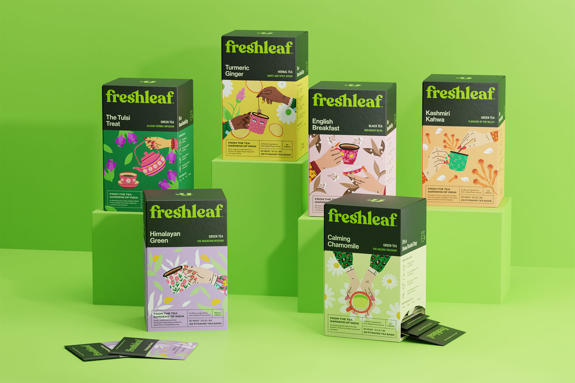 Freshleaf袋泡茶葉包裝設計,現代時尚矢量插畫風格 Freshleaf袋泡茶葉包裝設計,現代時尚矢量插畫風格