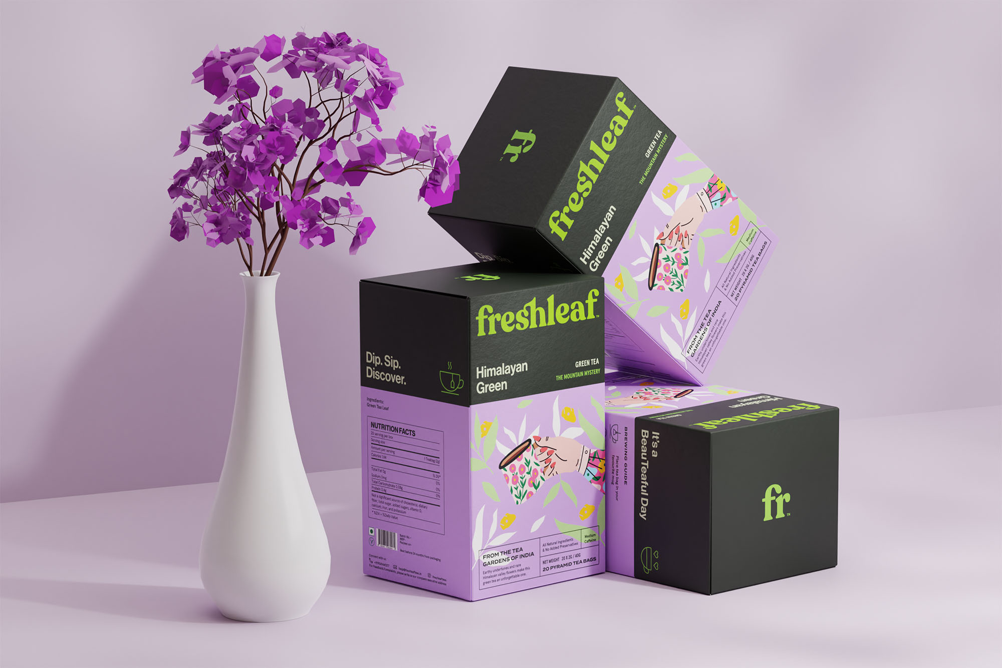 Freshleaf袋泡茶葉包裝設計,現代時尚矢量插畫風格 Freshleaf袋泡茶葉包裝設計,現代時尚矢量插畫風格