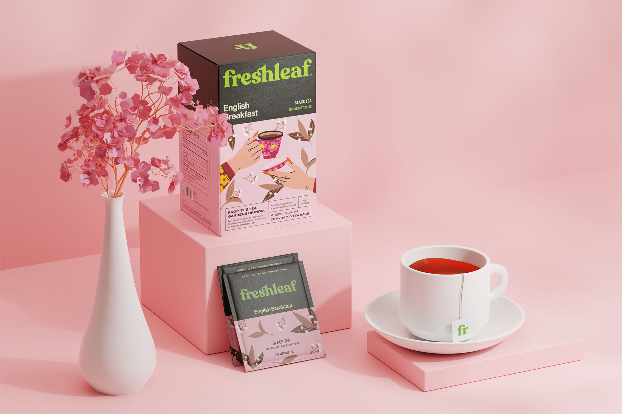 Freshleaf袋泡茶葉包裝設計,現代時尚矢量插畫風格 Freshleaf袋泡茶葉包裝設計,現代時尚矢量插畫風格