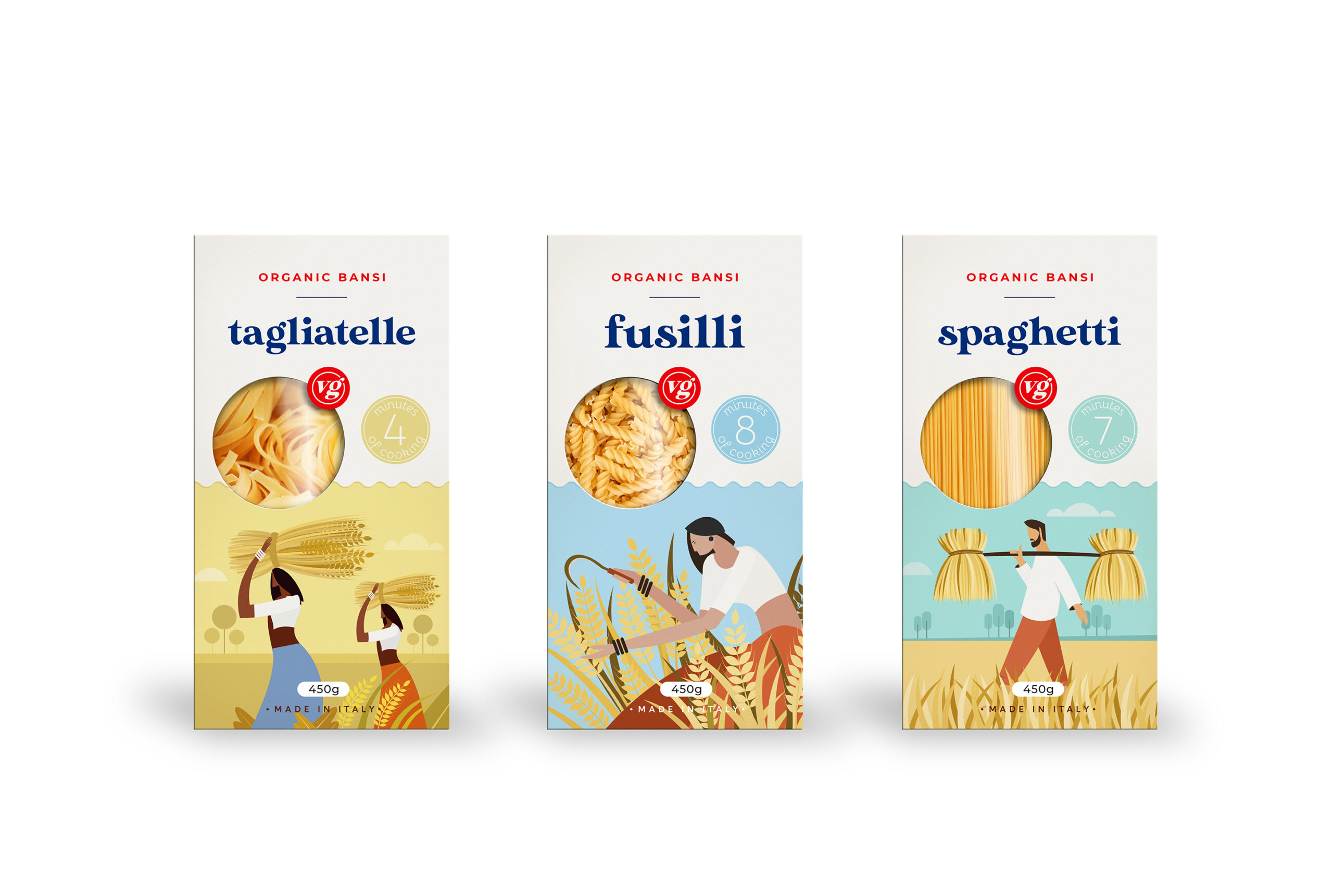 VG PASTA（意大利面）面條面皮面食包裝設計，農民耕種插畫
