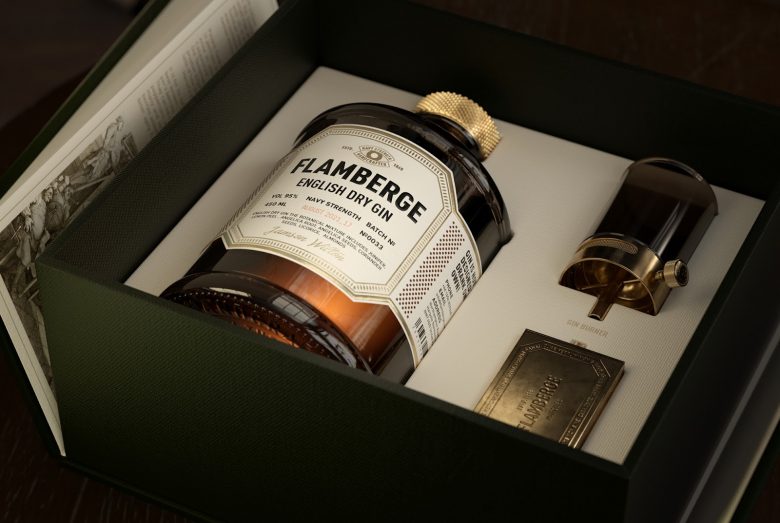 高端風格Flamberg 杜松子酒藥酒包裝設計禮盒設計，包含35種植物