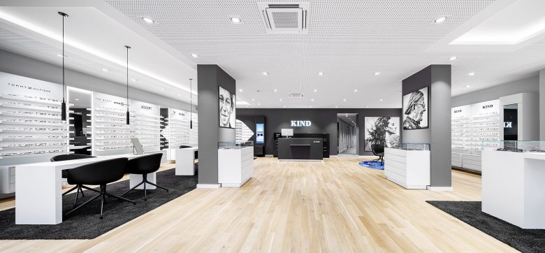 KIND 光學眼鏡和聲學聽力產品專賣店店鋪空間si設計，黑白輕松風格