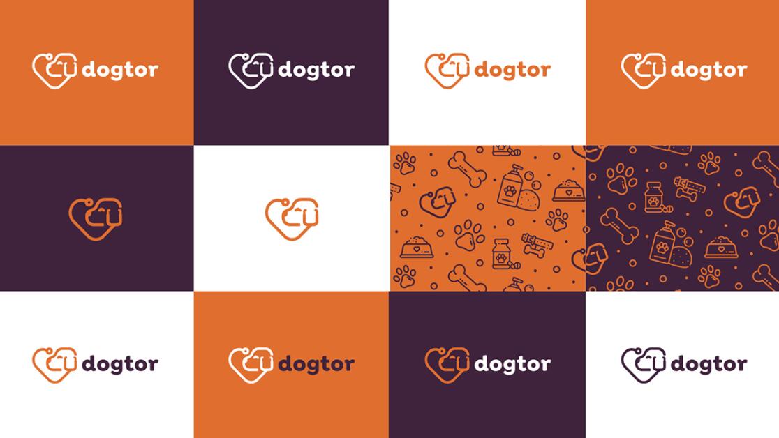 Dogtor 寵物醫院獸醫診所logo設計vi設計，愛心+醫生+狗