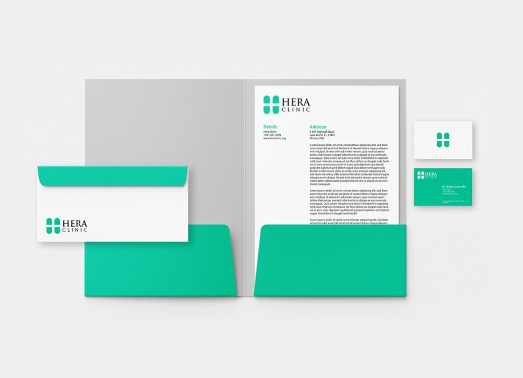 Hera Clinic 赫拉診所醫(yī)院logo設(shè)計(jì)vi設(shè)計(jì)，H字母+十字