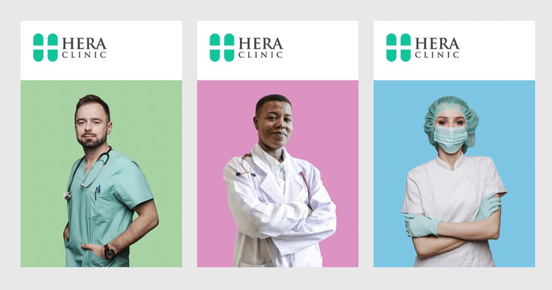 Hera Clinic 赫拉診所醫(yī)院logo設(shè)計(jì)vi設(shè)計(jì)，H字母+十字