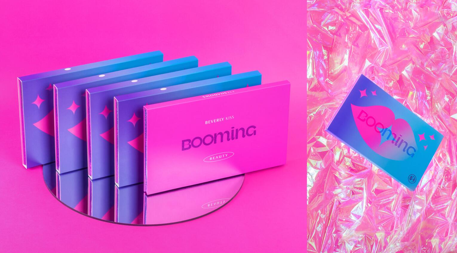 BOOMING 彩妝化妝品包裝設(shè)計(jì)，“粉金漸變色”金屬箔和閃光裝飾設(shè)計(jì)