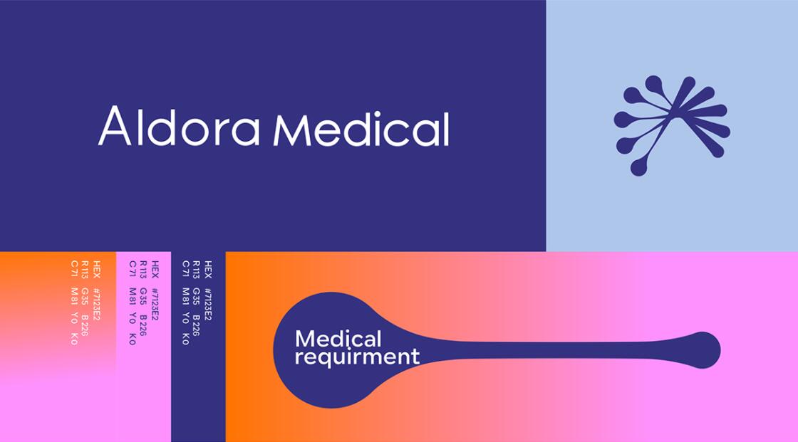 Aldora 醫療用品公司logo設計vi設計，基因重疊+字母A