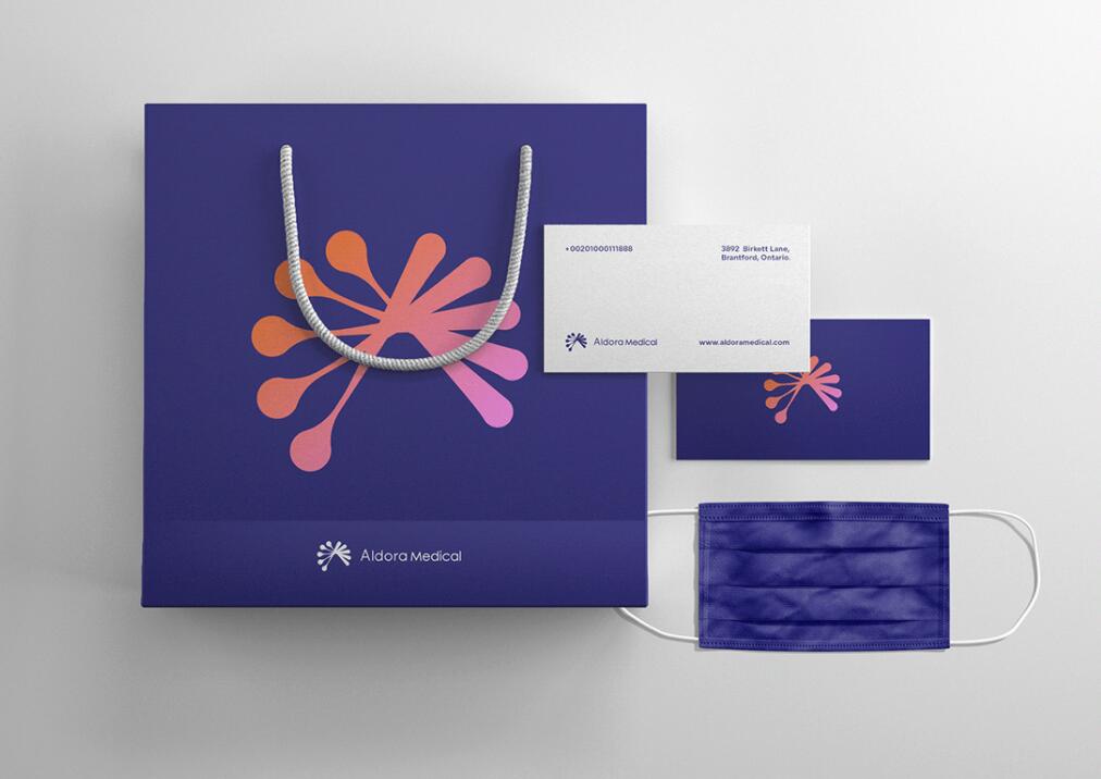 Aldora 醫療用品公司logo設計vi設計，基因重疊+字母A