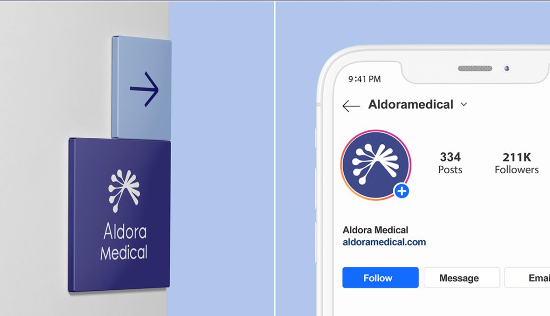 Aldora 醫療用品公司logo設計vi設計，基因重疊+字母A