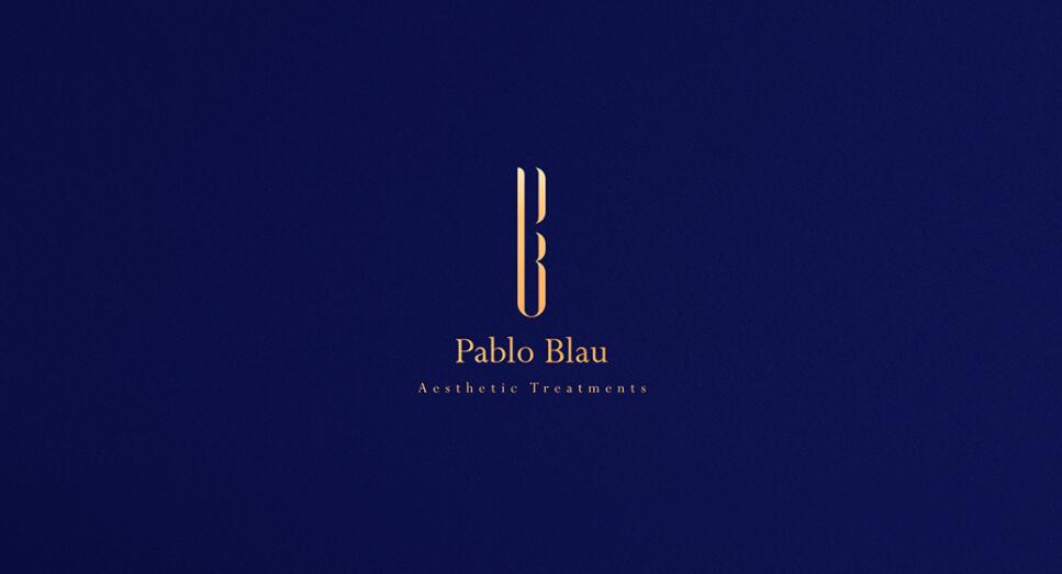 PABLO BLAU高端護膚美容會所診所logo設計品牌形象vi設計，藍金色奢華風格