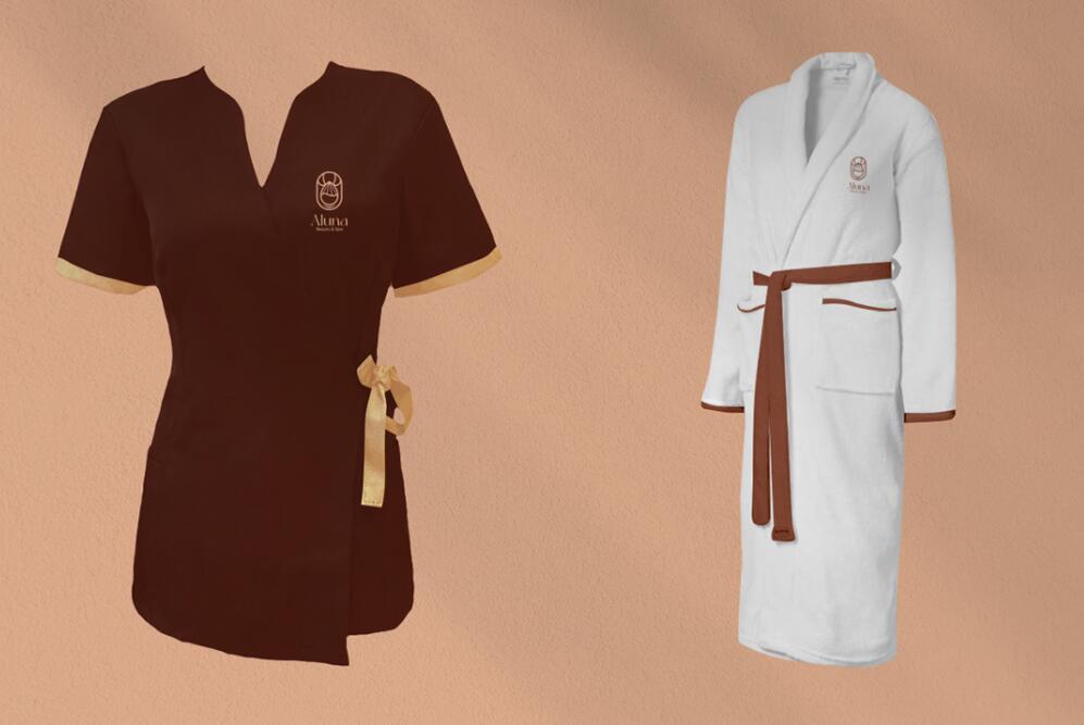 Aluna 女子美容水療中心logo設計品牌形象vi設計，高端優(yōu)雅暖色放松氛圍